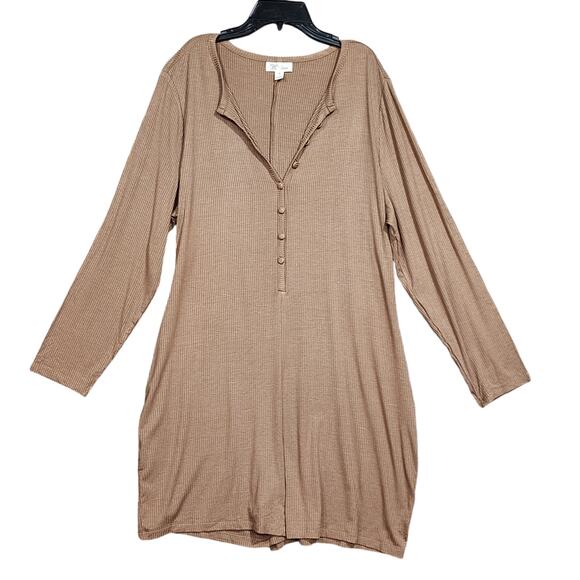 Jenni Style Not Size Solid Ribbed Romper 3X Tobacco Tan - Picture 1 of 9